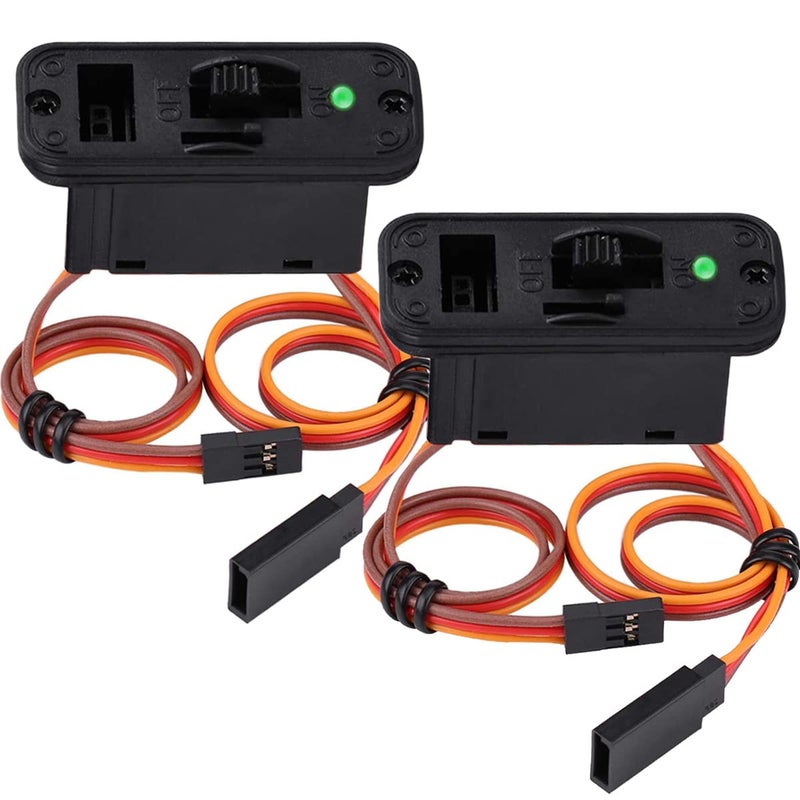 DKARDU RC Switch, 2pcs JR Heavy Duty RC Switch Connector JR Style On Off Connector Accessory for Receiver Servo, with LED Green - Image 1